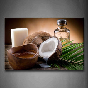 Coconut With Juice And Green Leaf Wall Art Painting Pictures Print On Canvas Food The Picture For Home Modern Decoration 