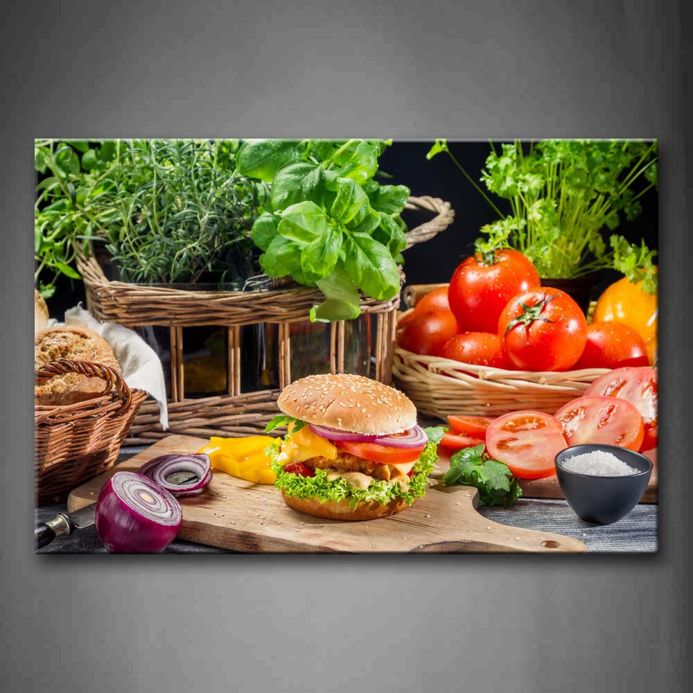 Burger With Red Tomato Purple Onion Wall Art Painting Pictures Print On Canvas Food The Picture For Home Modern Decoration 