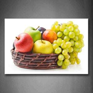 Yellow Orange Colorful Various Fruit In Brown Basket Wall Art Painting Pictures Print On Canvas Food The Picture For Home Modern Decoration 