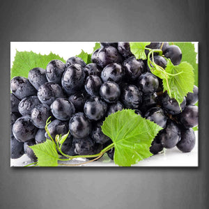 Deep Purple Grapes Crowd With Green Leaf Wall Art Painting Pictures Print On Canvas Food The Picture For Home Modern Decoration 