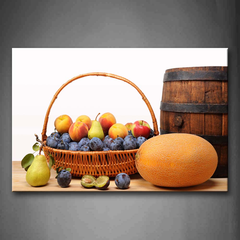 Various Fruit In Basket With Brown Bucket Wall Art Painting Pictures Print On Canvas Food The Picture For Home Modern Decoration 