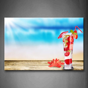 Cocktail With Strawberry In Cup Wall Art Painting Pictures Print On Canvas Food The Picture For Home Modern Decoration 