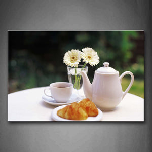 Tea In White Cups With Flower And Bread Wall Art Painting Pictures Print On Canvas Food The Picture For Home Modern Decoration 