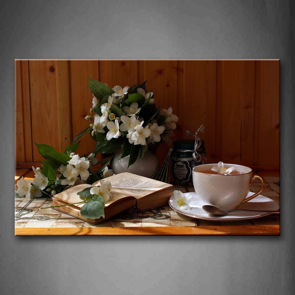 Tea In Cup With White Flower And Leaf Wall Art Painting Pictures Print On Canvas Food The Picture For Home Modern Decoration 