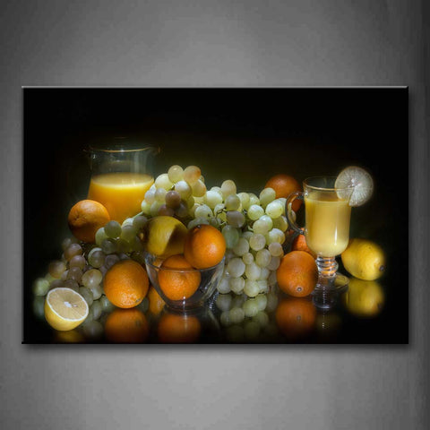 Various Fruit With Juice In Cup Wall Art Painting Pictures Print On Canvas Food The Picture For Home Modern Decoration 