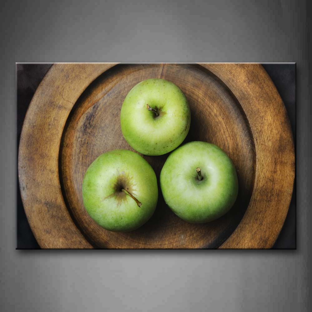 Green Apple In Wood Plate Wall Art Painting The Picture Print On Canvas Food Pictures For Home Decor Decoration Gift 