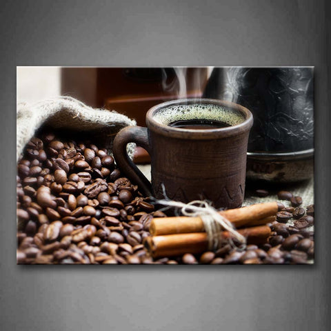 Coffee In Brown Cup With Herb Wall Art Painting Pictures Print On Canvas Food The Picture For Home Modern Decoration 