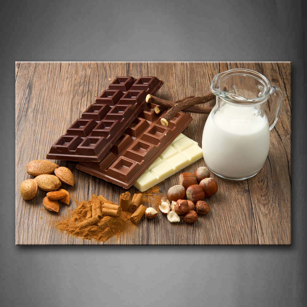 Brown Chocolate With Nut And Milk In Cup Wall Art Painting The Picture Print On Canvas Food Pictures For Home Decor Decoration Gift 