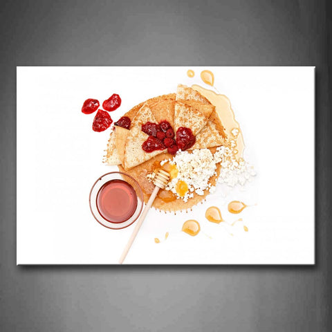 Pancake With Red Jam And Honey Wall Art Painting Pictures Print On Canvas Food The Picture For Home Modern Decoration 