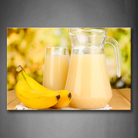 Yellow Banana With Juice In Cups Wall Art Painting Pictures Print On Canvas Food The Picture For Home Modern Decoration 