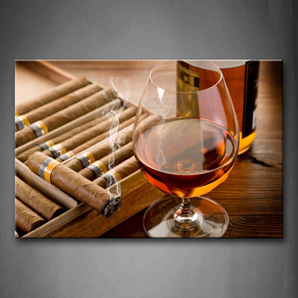 Brown Liquor In Cup With Cigar Wall Art Painting Pictures Print On Canvas Food The Picture For Home Modern Decoration 