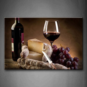 Grape Wine With Cheese And Knife Wall Art Painting The Picture Print On Canvas Food Pictures For Home Decor Decoration Gift 