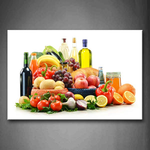 Colorful Various Fruit And Vegetable With Wine Wall Art Painting Pictures Print On Canvas Food The Picture For Home Modern Decoration 