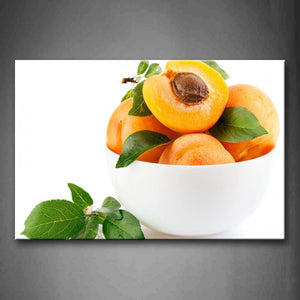 Orange Peach With Green Leaf In Bowl Wall Art Painting The Picture Print On Canvas Food Pictures For Home Decor Decoration Gift 