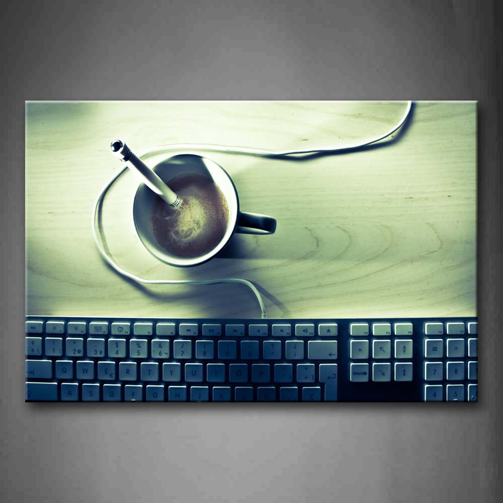 Coffee In Cup With Keyboard Wall Art Painting Pictures Print On Canvas Food The Picture For Home Modern Decoration 