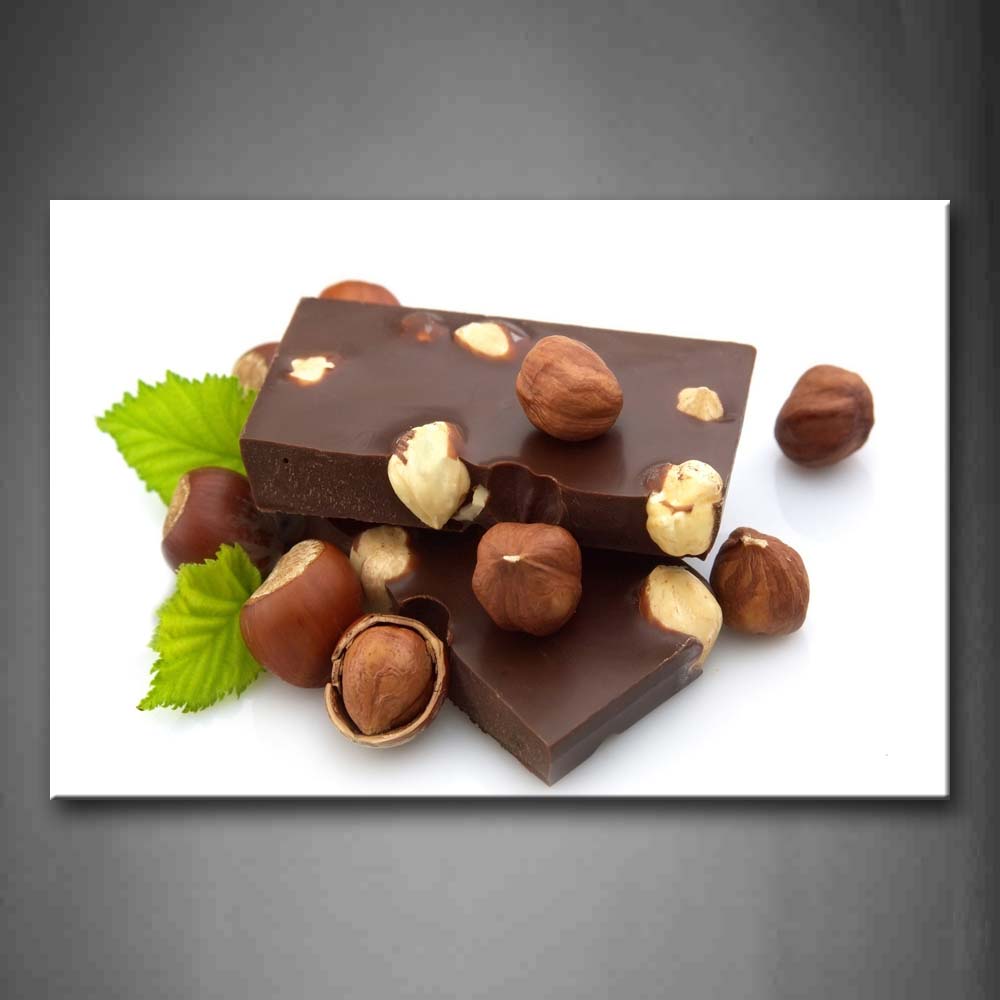 Brown Chocolate With Nut And Green Leaf Wall Art Painting Pictures Print On Canvas Food The Picture For Home Modern Decoration 