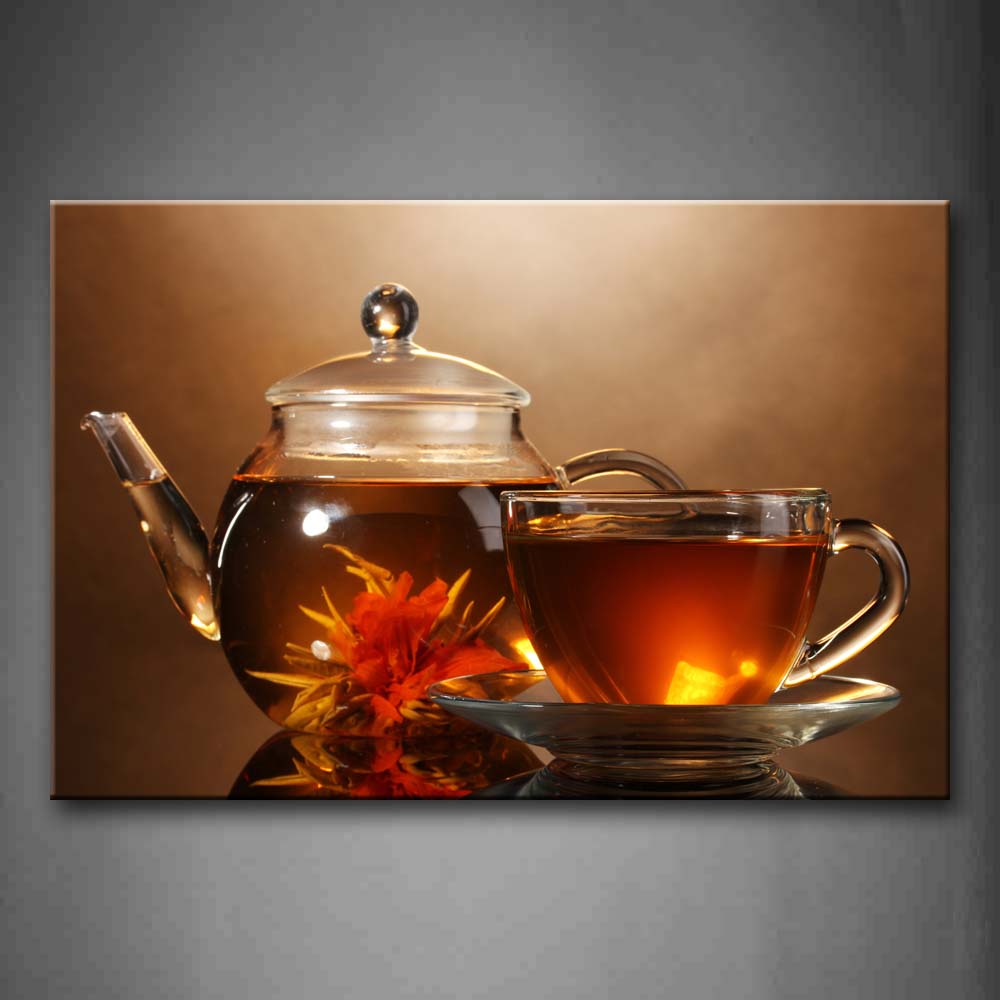 Brown Tea In Cups With Flower Wall Art Painting Pictures Print On Canvas Food The Picture For Home Modern Decoration 