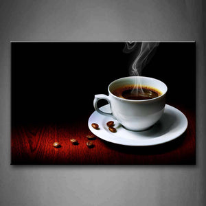 Hot Brown Coffee In White Cup  Wall Art Painting Pictures Print On Canvas Food The Picture For Home Modern Decoration 