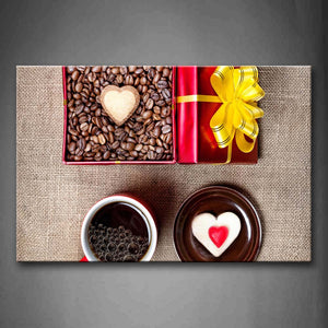 Brown Coffee And Heart-Shape Pattern In Box Wall Art Painting Pictures Print On Canvas Food The Picture For Home Modern Decoration 