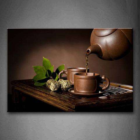 Tea In Brown Cups With Green Leaf Wall Art Painting The Picture Print On Canvas Food Pictures For Home Decor Decoration Gift 