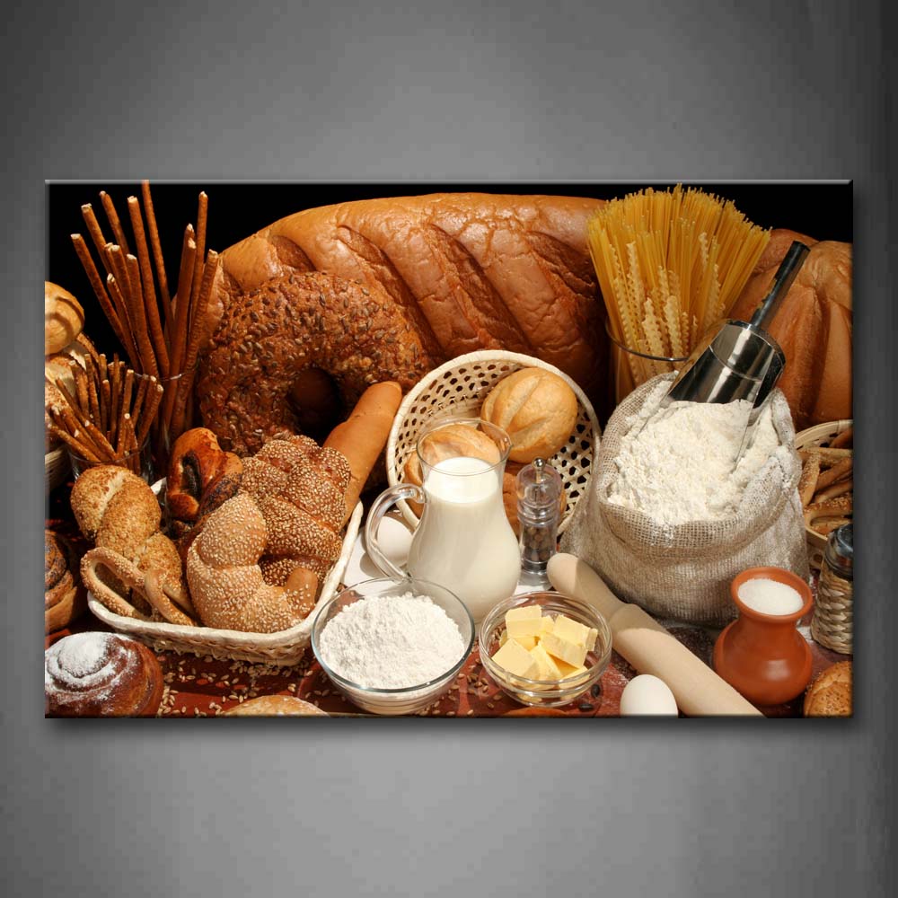 Various Bread With Milk In Cups Wall Art Painting The Picture Print On Canvas Food Pictures For Home Decor Decoration Gift 