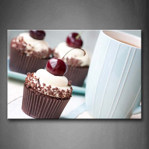 Cupcake With Red Cherry Wall Art Painting Pictures Print On Canvas Food The Picture For Home Modern Decoration 