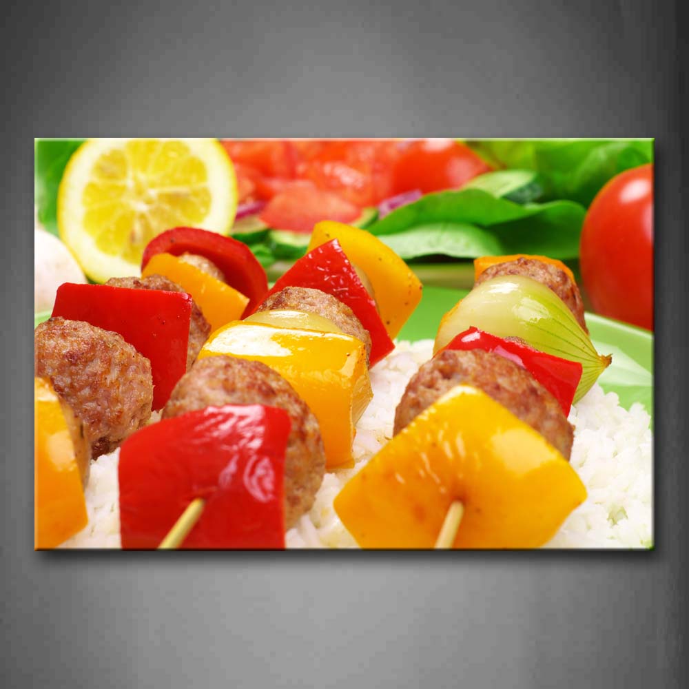 Barbecue With Red Yellow Fruit In Rice Wall Art Painting Pictures Print On Canvas Food The Picture For Home Modern Decoration 