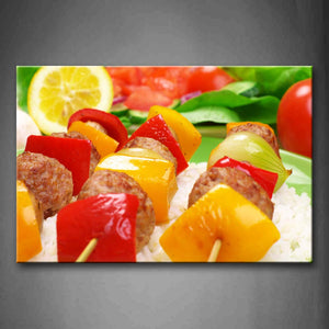 Barbecue With Red Yellow Fruit In Rice Wall Art Painting Pictures Print On Canvas Food The Picture For Home Modern Decoration 