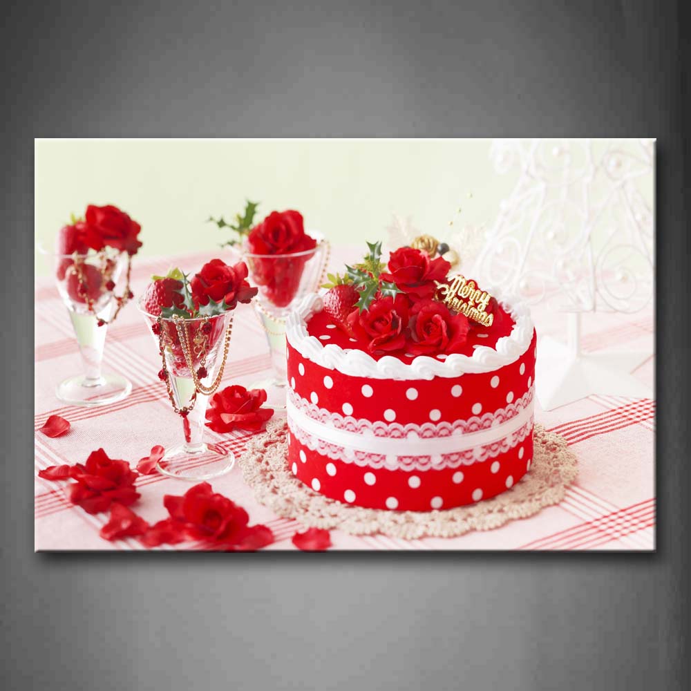 Red Cake With Rose Wall Art Painting Pictures Print On Canvas Food The Picture For Home Modern Decoration 