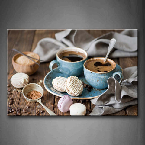 Coffee In Blue Cup With Biscuit Wall Art Painting The Picture Print On Canvas Food Pictures For Home Decor Decoration Gift 