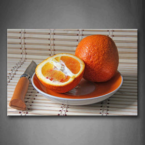 Orange In Plate With Knife Wall Art Painting Pictures Print On Canvas Food The Picture For Home Modern Decoration 