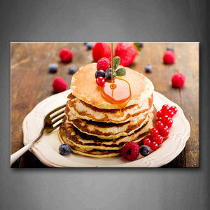 Pancake Stack-Up With Jam And Various Fruit Wall Art Painting The Picture Print On Canvas Food Pictures For Home Decor Decoration Gift 