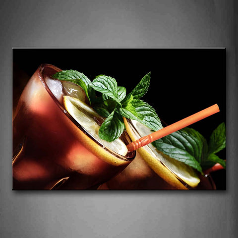 Brown Cocktail With  Sucker And Green Leaf Wall Art Painting The Picture Print On Canvas Food Pictures For Home Decor Decoration Gift 