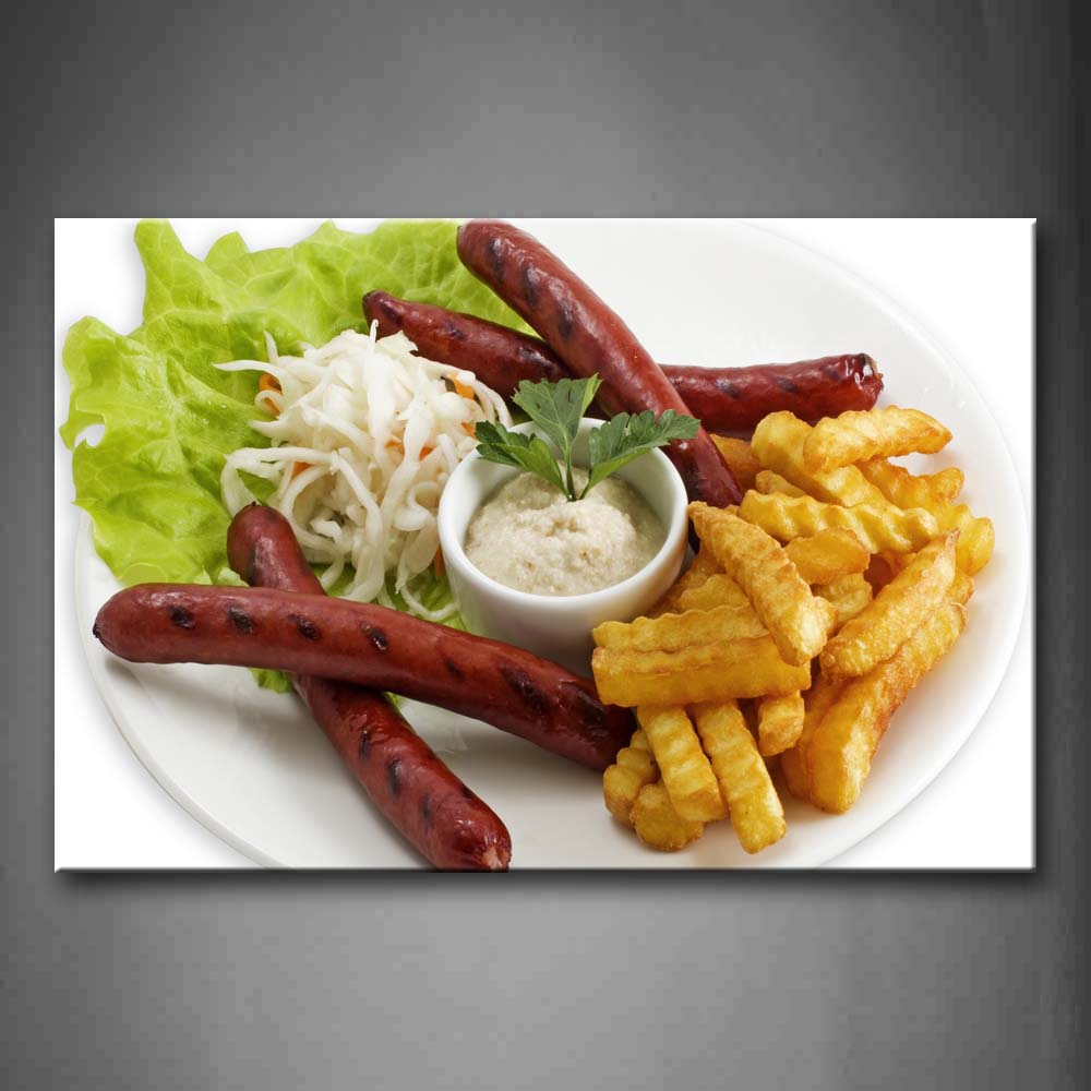 Meal With Ham Sausage Chips Vegetable Wall Art Painting Pictures Print On Canvas Food The Picture For Home Modern Decoration 