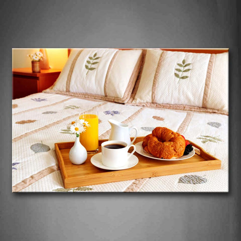 Breakfast With Bread Coffee Juice Flower In Bed Wall Art Painting Pictures Print On Canvas Food The Picture For Home Modern Decoration 