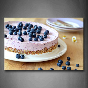 Cake With Blueberry In Plate Wall Art Painting Pictures Print On Canvas Food The Picture For Home Modern Decoration 