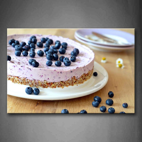 Cake With Blueberry In Plate Wall Art Painting Pictures Print On Canvas Food The Picture For Home Modern Decoration 