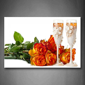 Wine In Cup With Orange Flower Green Leaf Wall Art Painting Pictures Print On Canvas Food The Picture For Home Modern Decoration 