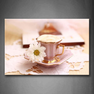 Coffee In Cup With White Flower Wall Art Painting Pictures Print On Canvas Food The Picture For Home Modern Decoration 