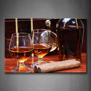 Brown Whisky In Cups With Cigar Wall Art Painting Pictures Print On Canvas Food The Picture For Home Modern Decoration 