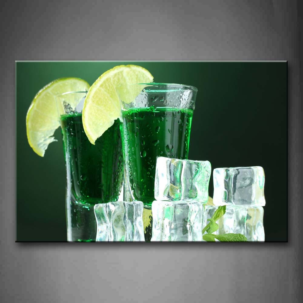 Green Cocktail With Lemon Ice Cube  Wall Art Painting The Picture Print On Canvas Food Pictures For Home Decor Decoration Gift 