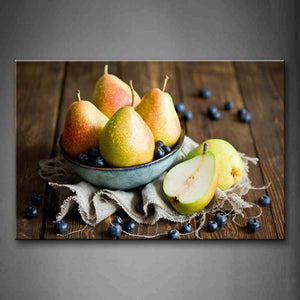 Colorful Pear In Blue Bowl Wall Art Painting Pictures Print On Canvas Food The Picture For Home Modern Decoration 