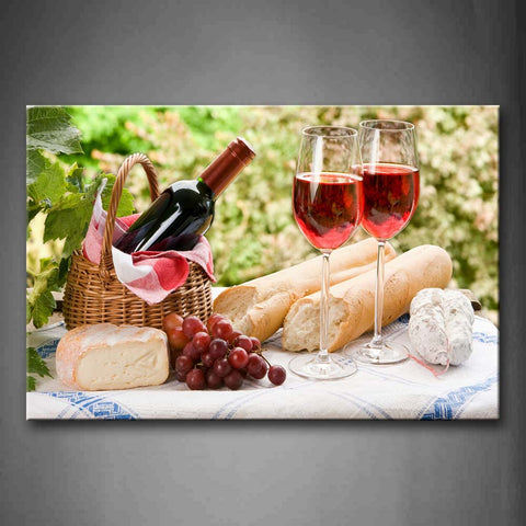 French Bread Grasp Wine Grasp In Table  Wall Art Painting Pictures Print On Canvas Food The Picture For Home Modern Decoration 