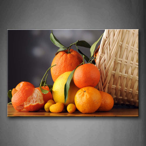 Different Orange With Green Leaf In Basket Wall Art Painting Pictures Print On Canvas Food The Picture For Home Modern Decoration 