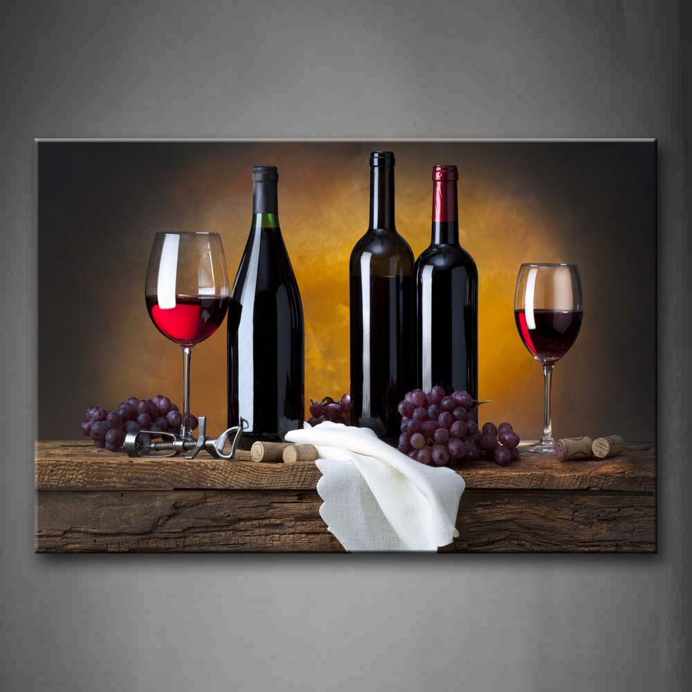 Grape Wine In Bottle Cups Wall Art Painting Pictures Print On Canvas Food The Picture For Home Modern Decoration 