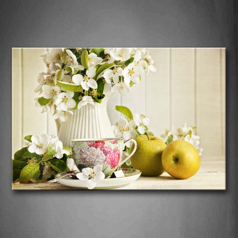 Green Apple Flower Painting Cup White Flower  Wall Art Painting The Picture Print On Canvas Food Pictures For Home Decor Decoration Gift 