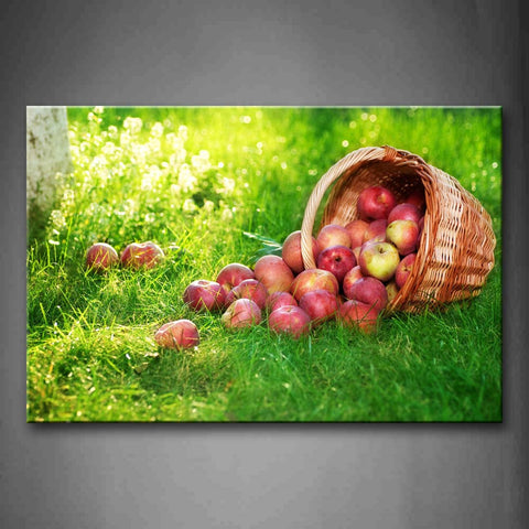 Red Apple In Basket In Grass Wall Art Painting Pictures Print On Canvas Food The Picture For Home Modern Decoration 