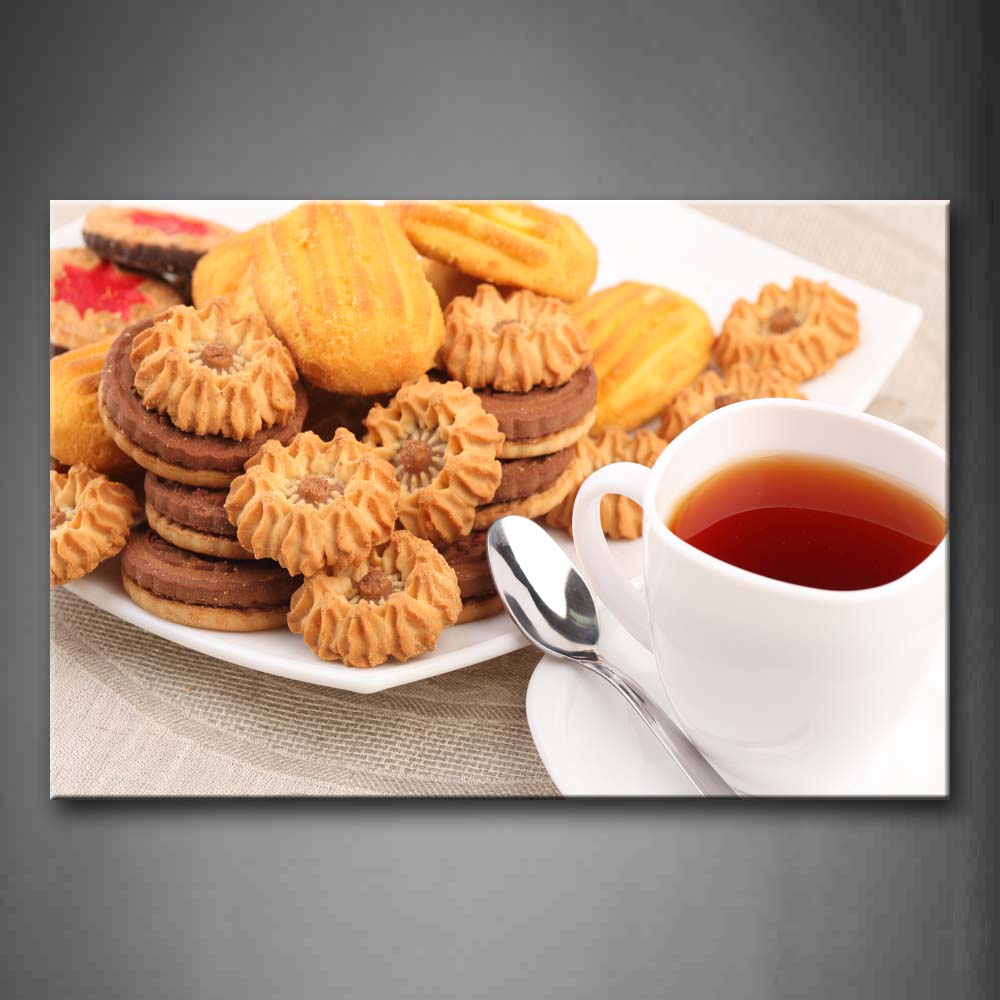 Cookie With Various Biscuit And Tea Wall Art Painting Pictures Print On Canvas Food The Picture For Home Modern Decoration 