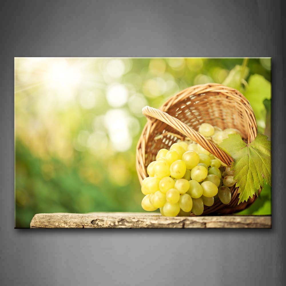 Green Grapes With Leaf In Basket Wall Art Painting Pictures Print On Canvas Food The Picture For Home Modern Decoration 