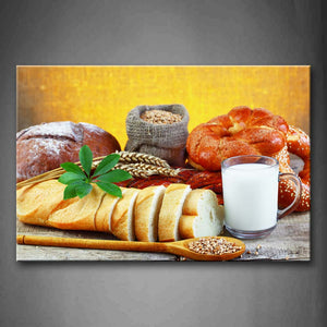 Bread With Leaf And Milk  Wall Art Painting Pictures Print On Canvas Food The Picture For Home Modern Decoration 